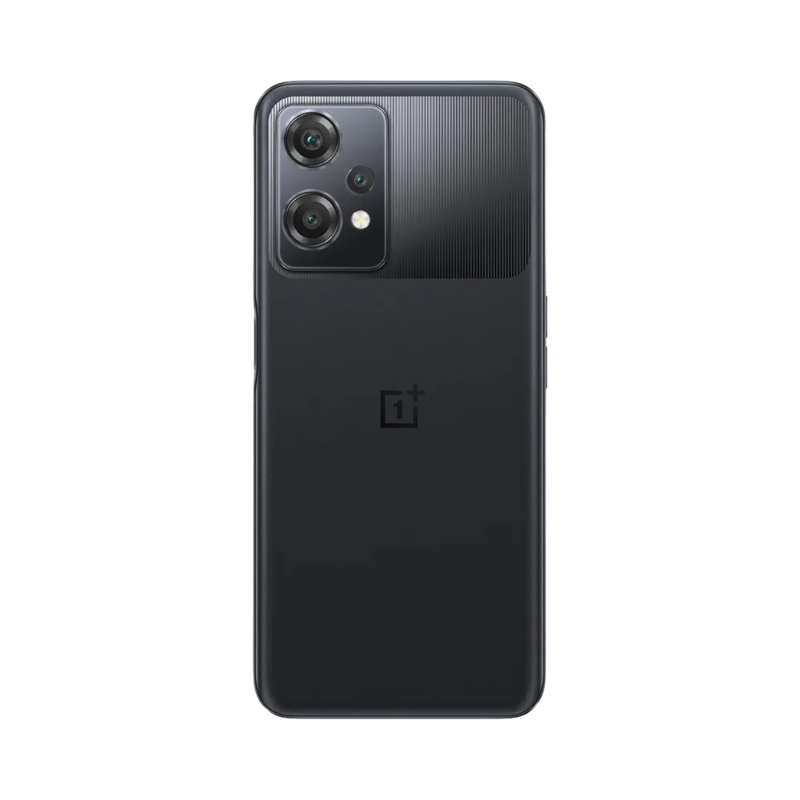 Réparation OnePlus Nord CE 2 Lite iTelier Lyon – smartphone montré de dos en position verticale, coloris noir mat avec triple capteur photo vertical, optimisé pour réparation vitre arrière, caméra et batterie.