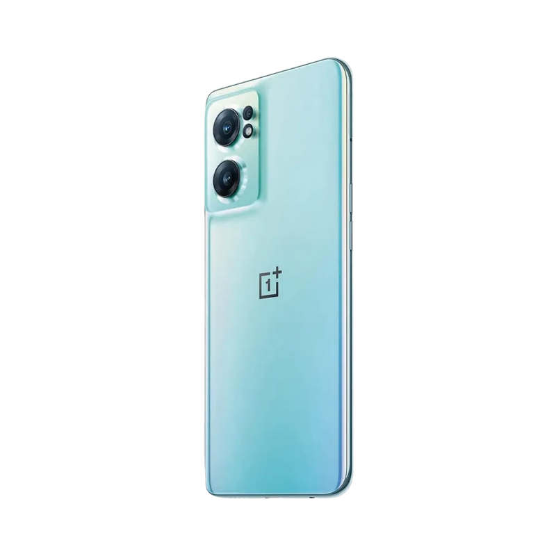 Réparation OnePlus Nord CE 2 iTelier Lyon – smartphone affiché de profil incliné en position verticale, finesse et bouton power visibles, adapté aux réparations bouton latéral, volume et remplacement connecteur de charge.