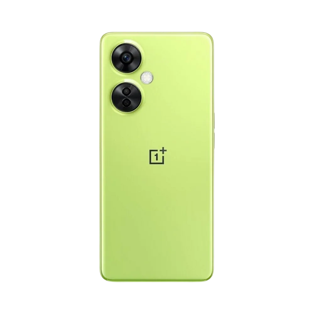 Réparation OnePlus Nord CE 3 Lite iTelier Lyon – smartphone montré de dos en position verticale, coloris vert citron avec triple capteur photo vertical, optimisé pour réparation vitre arrière, caméra et batterie.