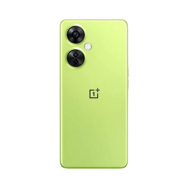 Réparation OnePlus Nord CE 3 Lite iTelier Lyon – smartphone montré de dos en position verticale, coloris vert citron avec triple capteur photo vertical, optimisé pour réparation vitre arrière, caméra et batterie.