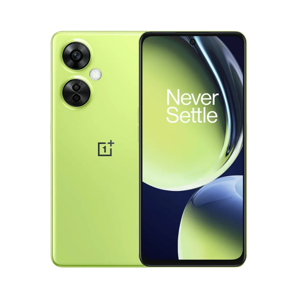 Réparation OnePlus Nord CE 3 Lite iTelier Lyon – smartphone affiché avec écran avant allumé en position verticale et dos vert citron visible à gauche avec triple capteur photo vertical, optimisé pour remplacement écran, batterie et diagnostic gratuit.