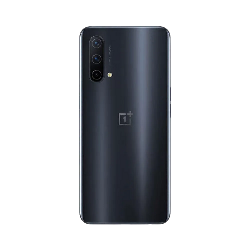 Réparation OnePlus Nord CE iTelier Lyon – smartphone montré de dos en position verticale, coloris noir avec triple capteur photo vertical et flash LED, optimisé pour réparation vitre arrière, caméra et batterie.