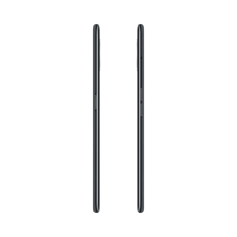 Oppo A5 2020 montré de profil gauche et droit, finesse du châssis noir et boutons latéraux visibles. Image optimisée iTelier Lyon pour réparation boutons, connecteur et diagnostic gratuit garanti.