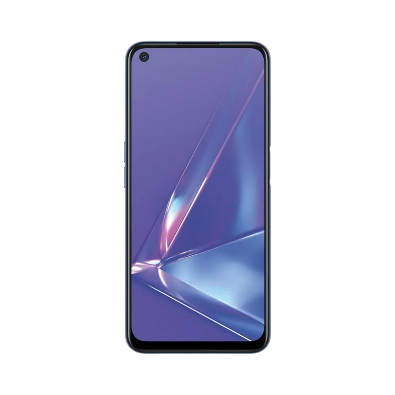 Oppo A72 affiché en vue frontale avec écran allumé sur fond violet et bleu lumineux. Illustration iTelier Lyon pour réparation écran fissuré, vitre tactile, diagnostic gratuit et service rapide garanti.