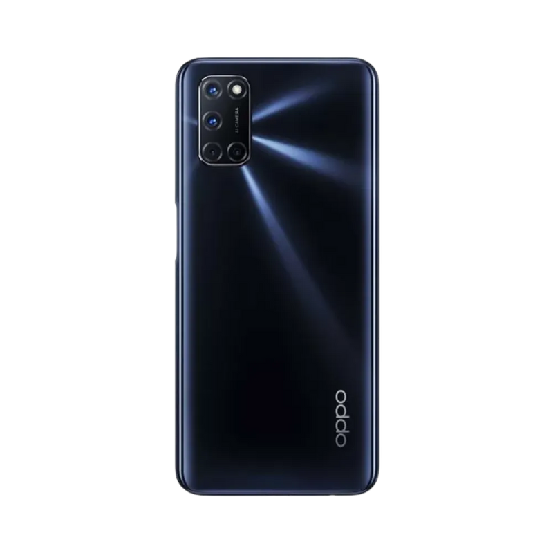 Smartphone Oppo A92 en vue arrière couleur noire, module photo rectangulaire en haut à gauche bien visible. Image iTelier Lyon pour réparation vitre arrière, batterie et diagnostic offert avec garantie.