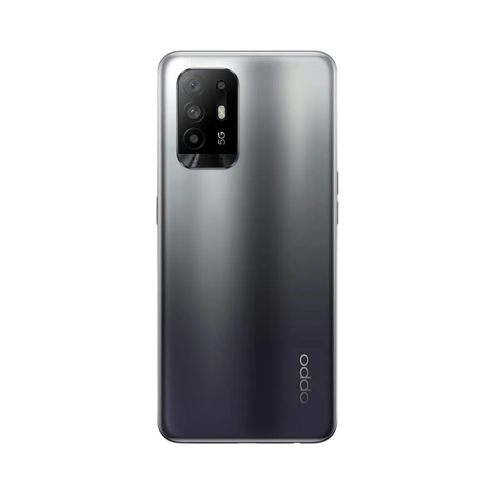 Smartphone Oppo A94 5G en vue arrière couleur gris dégradé, module photo rectangulaire noir visible en haut à gauche, utilisé par iTelier Lyon pour réparation vitre arrière et batterie avec garantie.