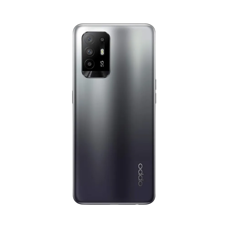 Smartphone Oppo A94 5G en vue arrière couleur gris dégradé, module photo rectangulaire noir visible en haut à gauche, utilisé par iTelier Lyon pour réparation vitre arrière et batterie avec garantie.