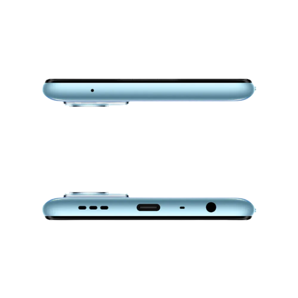Oppo A96 présenté en vue du dessus et du dessous, détails du port de charge USB-C et de la prise jack visibles, image optimisée iTelier Lyon réparation connecteur, haut-parleur et diagnostic gratuit.