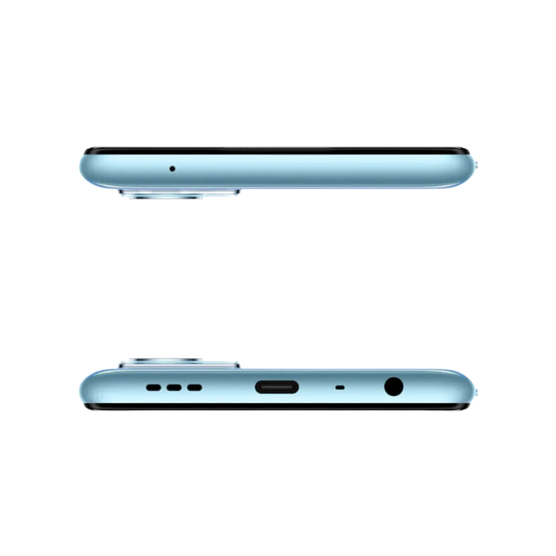 Oppo A96 présenté en vue du dessus et du dessous, détails du port de charge USB-C et de la prise jack visibles, image optimisée iTelier Lyon réparation connecteur, haut-parleur et diagnostic gratuit.