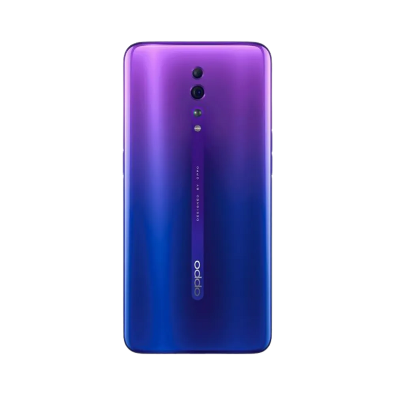 Smartphone Oppo Reno Z en vue arrière couleur bleu-violet dégradé, double module photo centré verticalement. Photo iTelier Lyon pour réparation vitre arrière, batterie et diagnostic gratuit avec garantie.