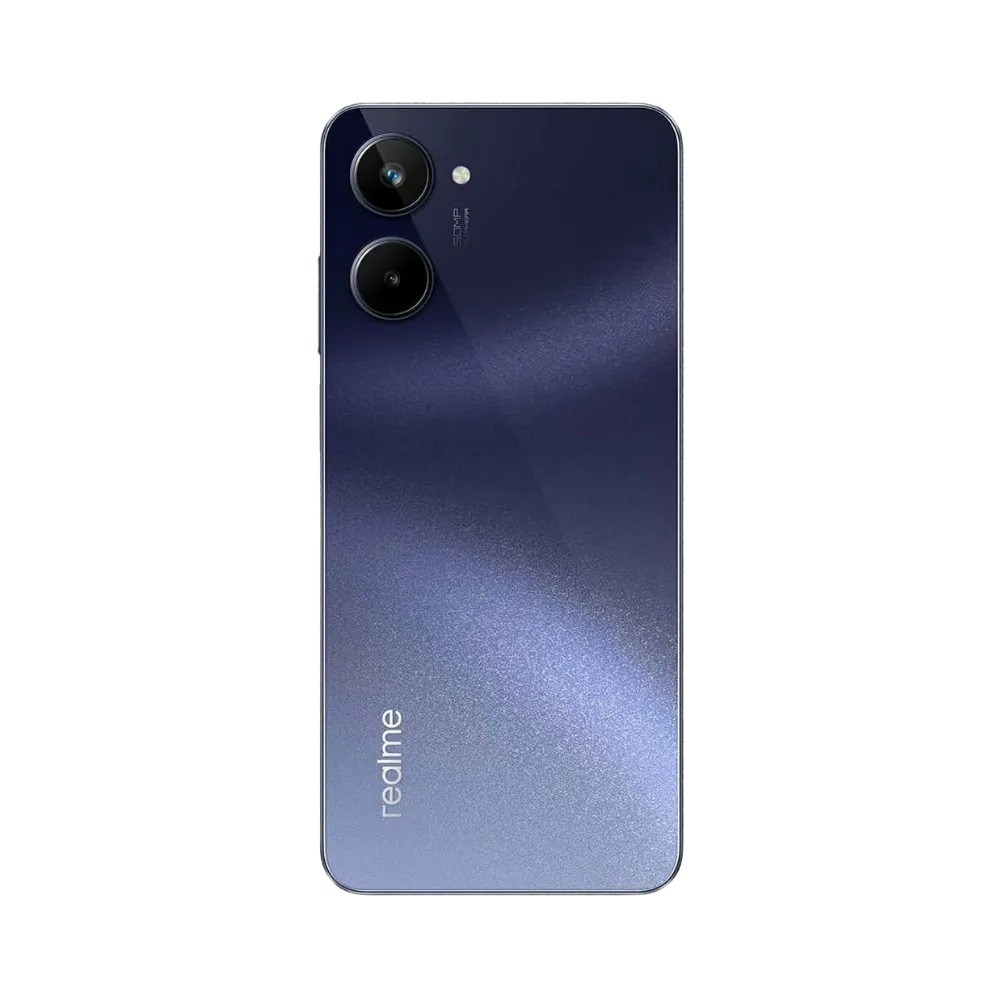 Réparation Realme 10 5G iTelier Lyon – smartphone montré de dos en position verticale, coloris bleu foncé dégradé avec double capteur photo circulaire, optimisé pour réparation vitre arrière, caméra et batterie.