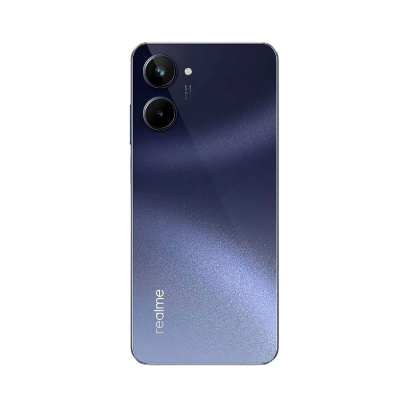 Réparation Realme 10 5G iTelier Lyon – smartphone montré de dos en position verticale, coloris bleu foncé dégradé avec double capteur photo circulaire, optimisé pour réparation vitre arrière, caméra et batterie.