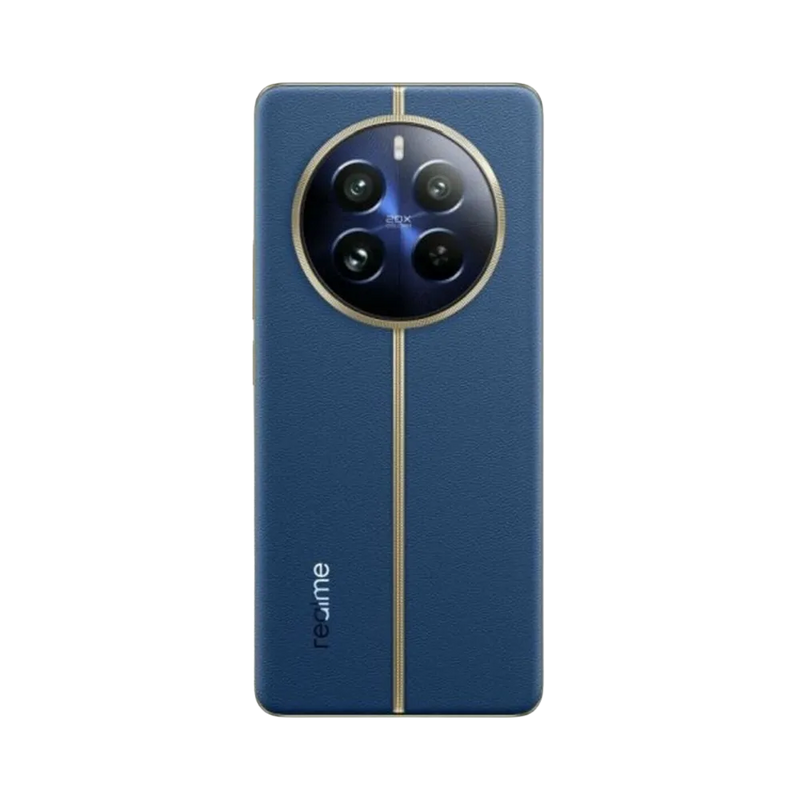 Réparation Realme 12 Pro 5G iTelier Lyon – smartphone montré de dos en position verticale, coloris bleu avec bande verticale dorée et grand module photo circulaire, optimisé pour réparation vitre arrière, caméra et batterie.