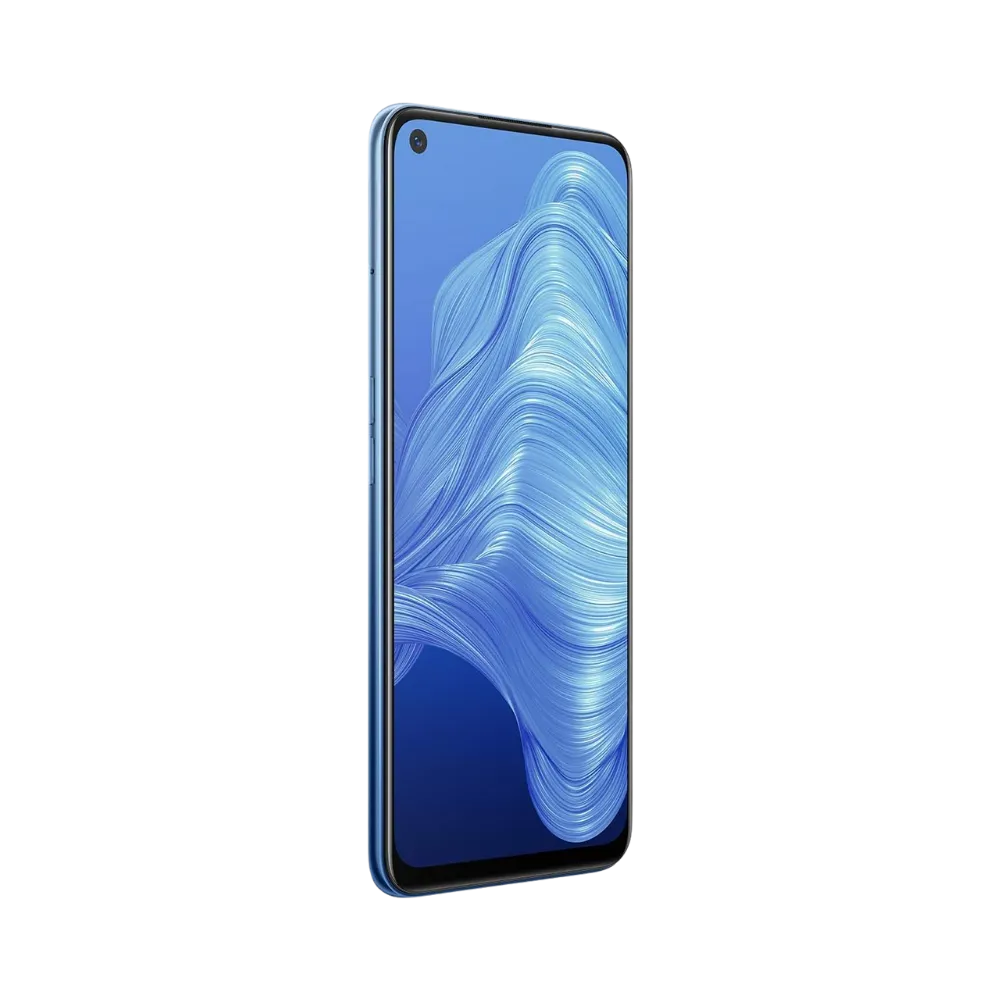 Réparation Realme 7 5G iTelier Lyon – téléphone présenté de face en position verticale, écran allumé avec fond bleu et logo Realme 7 5G, idéal pour réparation écran, diagnostic offert et changement batterie rapide.