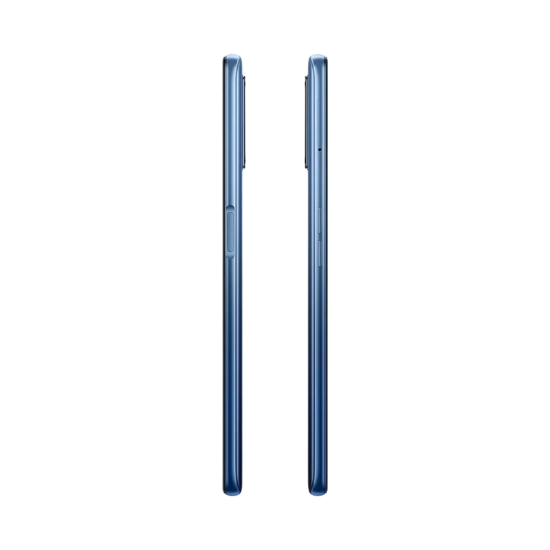 Réparation Realme 7 5G iTelier Lyon – smartphone affiché de profil gauche et droit en position verticale, finesse et boutons latéraux visibles, adapté aux réparations bouton power, volume et remplacement connecteur de charge.