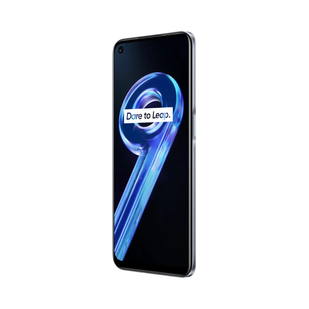 Réparation Realme 9 5G iTelier Lyon – téléphone présenté de face en position verticale, écran allumé avec fond sombre et logo Realme 9, idéal pour réparation écran, diagnostic offert et changement batterie rapide.