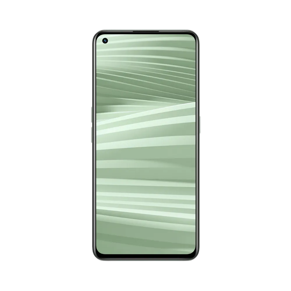 Réparation Realme GT 2 iTelier Lyon – téléphone présenté de face en position verticale, écran allumé avec fond vert et logo Realme GT 2, idéal pour réparation écran, diagnostic offert et changement batterie rapide.