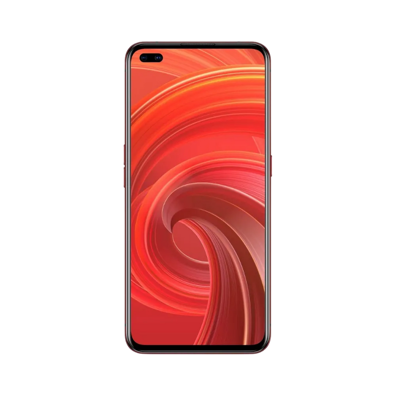 Réparation Realme X50 Pro iTelier Lyon – téléphone présenté de face en position verticale, écran allumé avec fond rouge et logo X50 Pro, idéal pour réparation écran, diagnostic offert et changement batterie rapide.