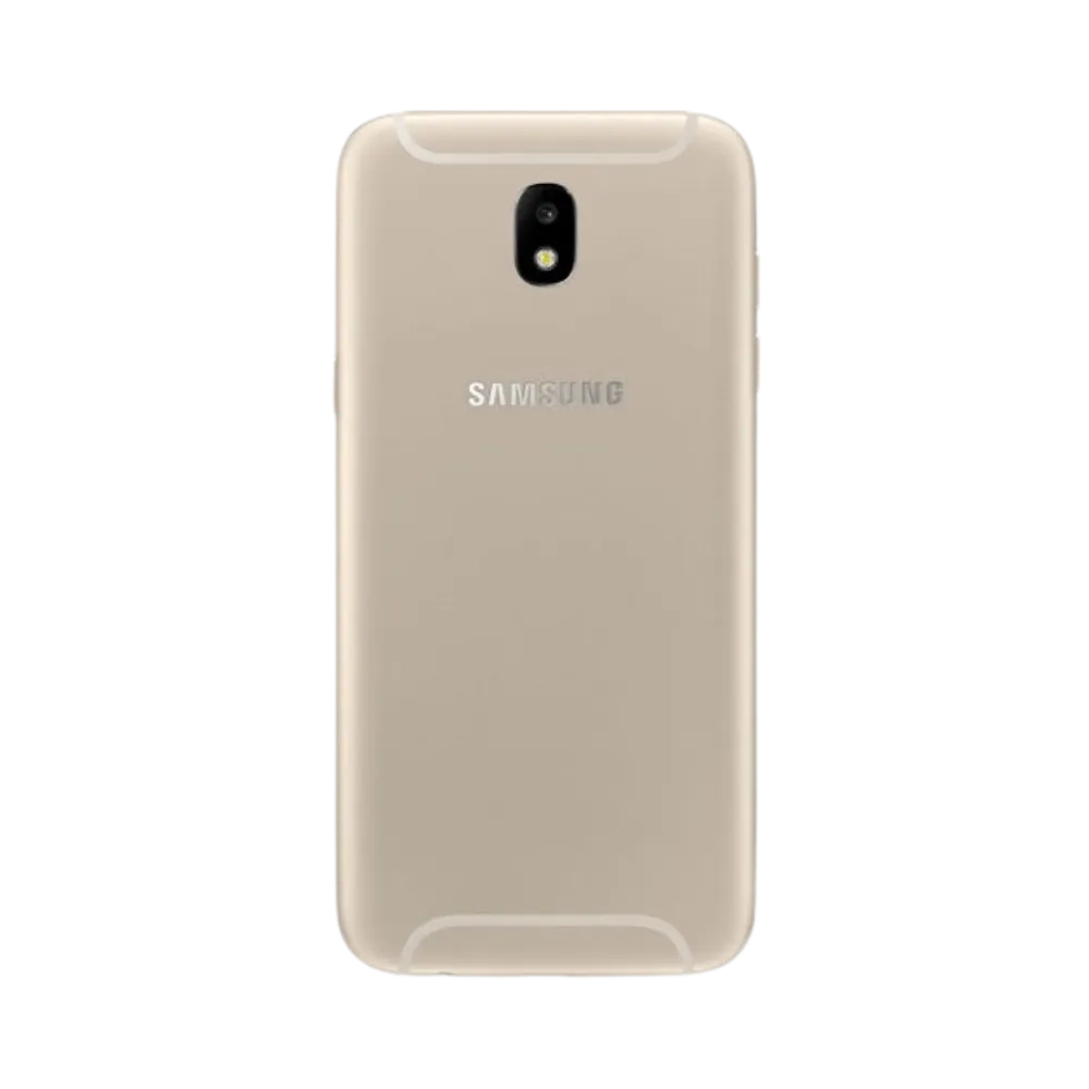 Dos du Samsung Galaxy J5 2017 or métallique, appareil photo central avec flash intégré, smartphone présenté pour réparation chez iTelier Lyon : remplacement vitre arrière, batterie, diagnostic gratuit et service garanti 1 an.