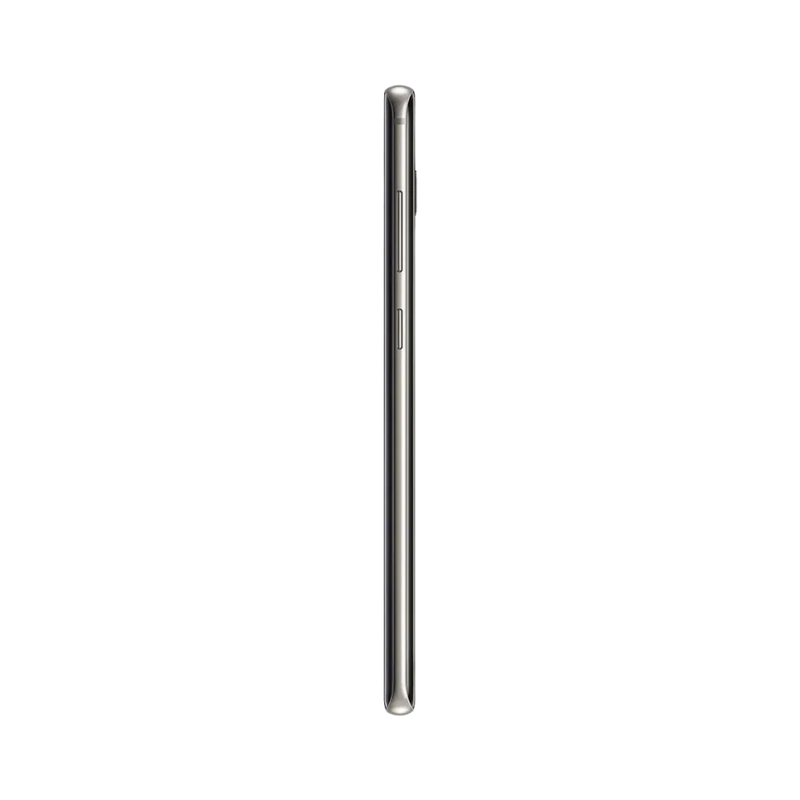 Profil du Galaxy S10 5G noir, tranche latérale fine avec boutons de contrôle visibles. Réparation iTelier Lyon : écran AMOLED incurvé, connecteur de charge, bouton power. Garantie 1 an et service de proximité en boutique.