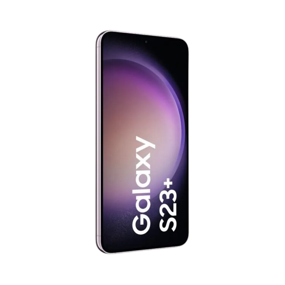 Face avant du Galaxy S23 Plus rose clair, écran bord à bord lumineux avec poinçon central et affichage violet dégradé. Réparation iTelier Lyon : changement écran OLED d’origine, réparation tactile, diagnostic offert et service express en boutique ou par correspondance.