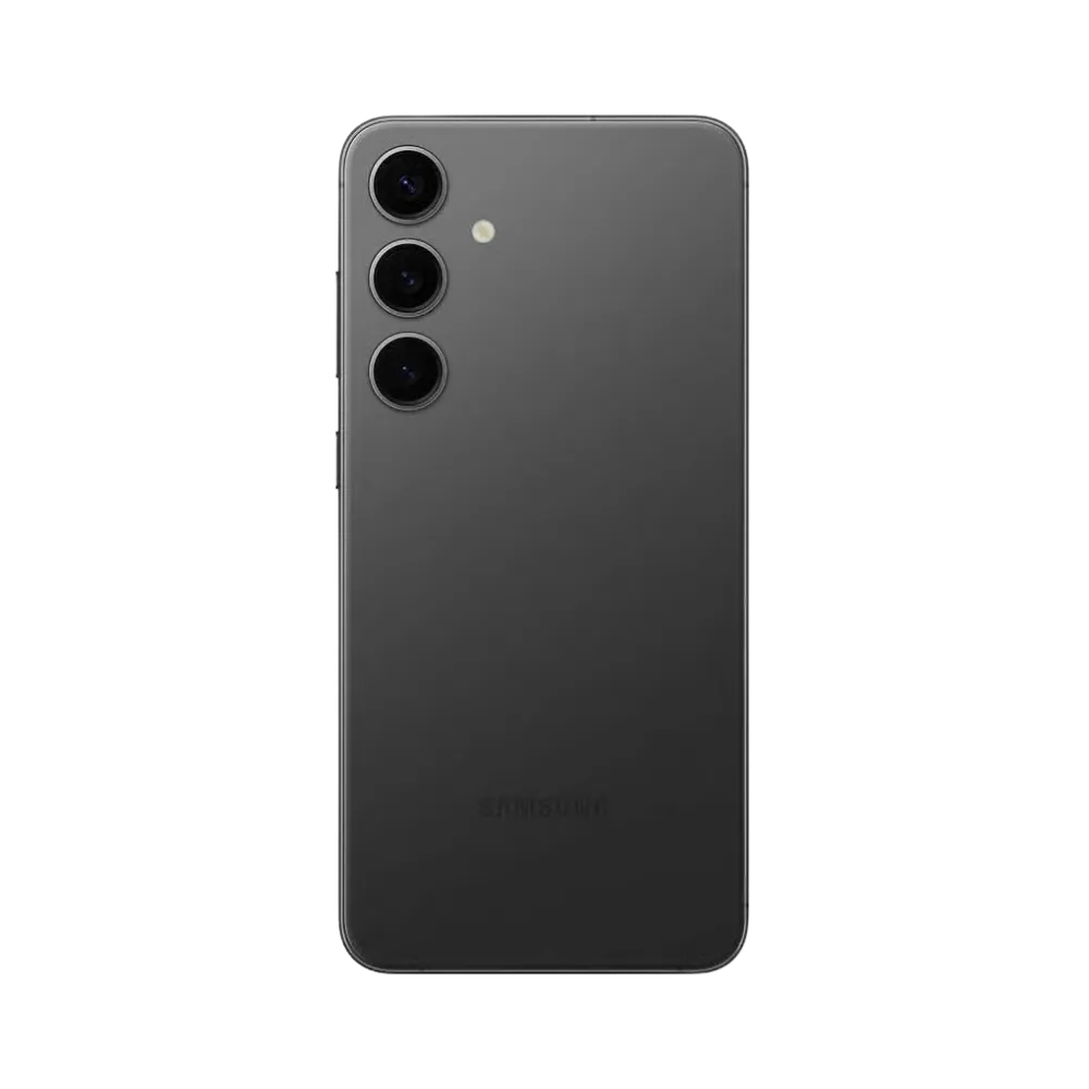 Dos du Galaxy S24 Plus noir mat, triple module photo vertical avec flash. Service iTelier Lyon : remplacement vitre arrière en verre, réparation caméra, changement batterie et connecteur USB-C. Diagnostic gratuit, pièces d’origine garanties.