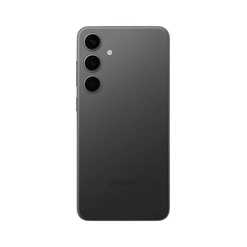 Dos du Galaxy S24 Plus noir mat, triple module photo vertical avec flash. Service iTelier Lyon : remplacement vitre arrière en verre, réparation caméra, changement batterie et connecteur USB-C. Diagnostic gratuit, pièces d’origine garanties.