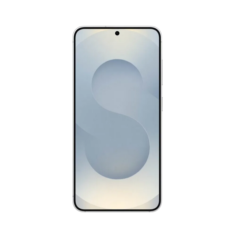 Face avant du Galaxy S25 argent, écran lumineux bord à bord avec poinçon central et affichage sobre. Réparation iTelier Lyon : remplacement écran OLED d’origine, diagnostic offert, réparation express avec pièces certifiées en boutique ou par correspondance.