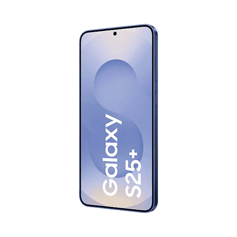 Deux Samsung Galaxy S25 Plus bleus présentés côte à côte, l’un montrant l’écran avec marquage Galaxy S25+ et l’autre le dos avec triple caméra. Service iTelier Lyon : réparation écran, vitre arrière, batterie. Diagnostic gratuit et service rapide garanti.