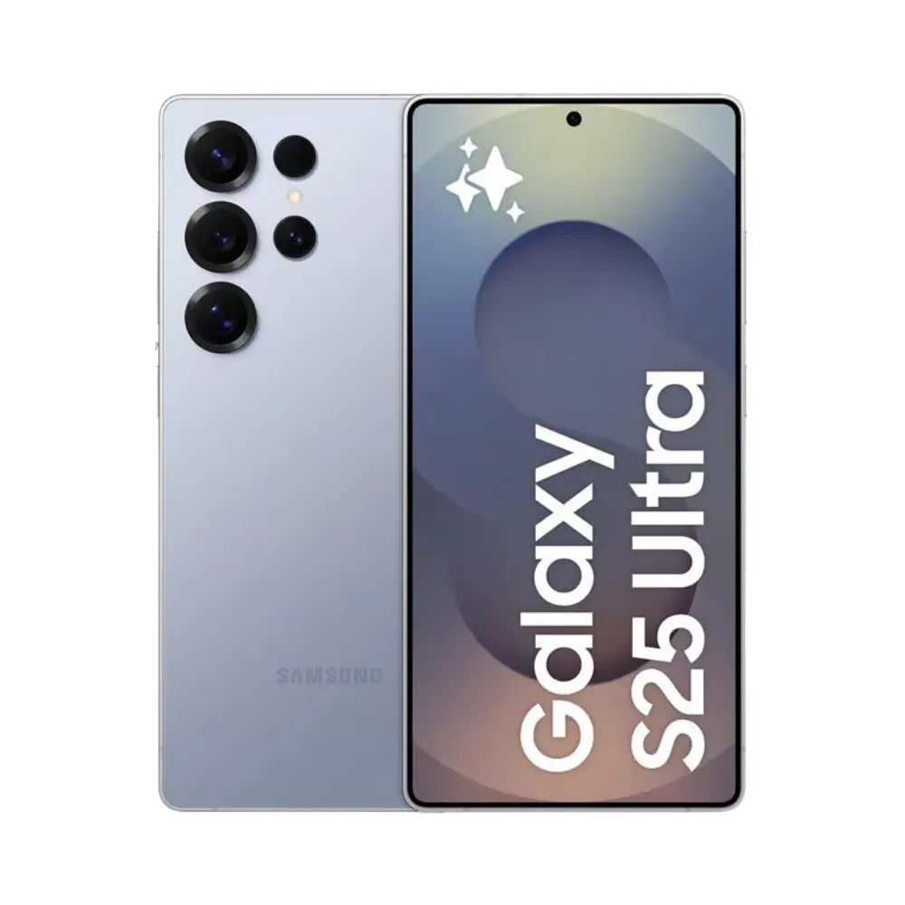 Samsung Galaxy S25 Ultra gris, affiché de face avec marquage Galaxy S25 Ultra et de dos avec quadruple capteur photo proéminent. Visuel iTelier Lyon : remplacement écran AMOLED, batterie défectueuse, vitre arrière fissurée. Diagnostic gratuit, service rapide et pièces garanties.