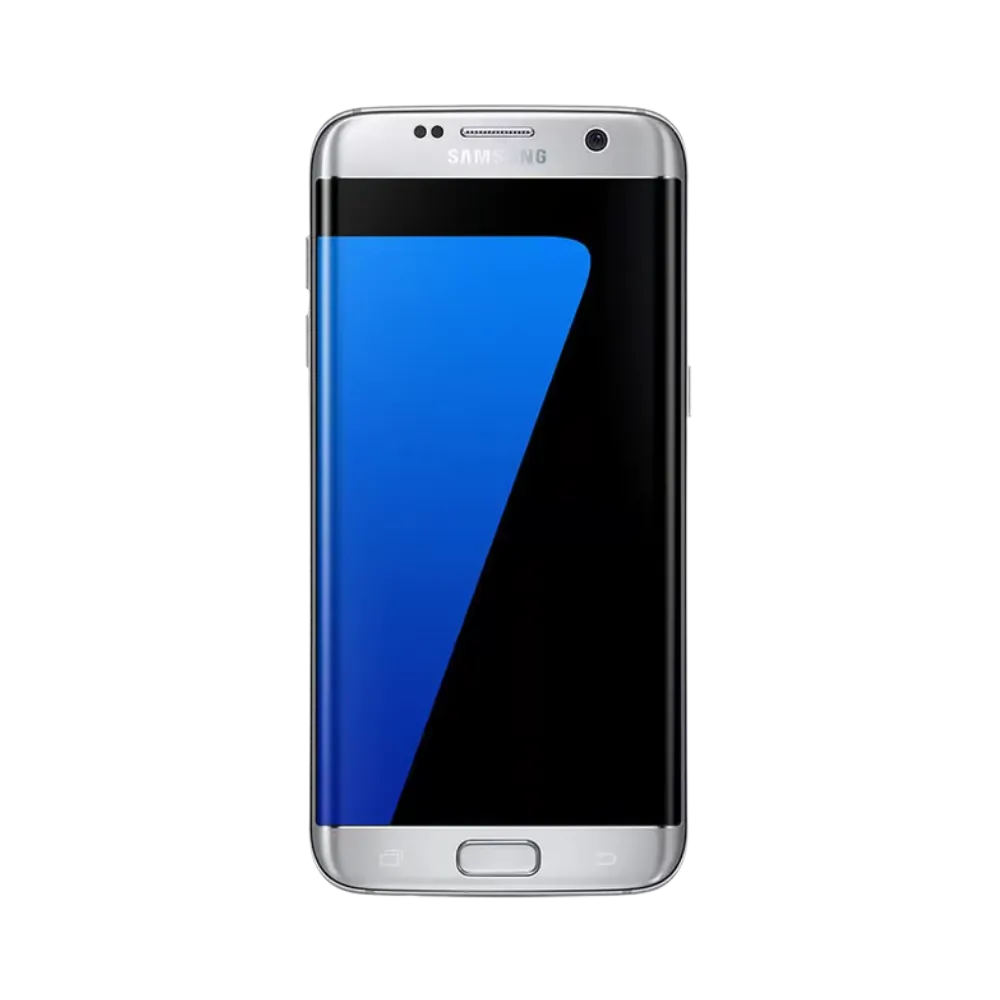 Galaxy S7 Edge argent affichant son écran incurvé AMOLED. iTelier Lyon : réparation écran cassé, dalle tactile défectueuse, vitre fissurée. Service rapide en boutique ou par correspondance partout en France.