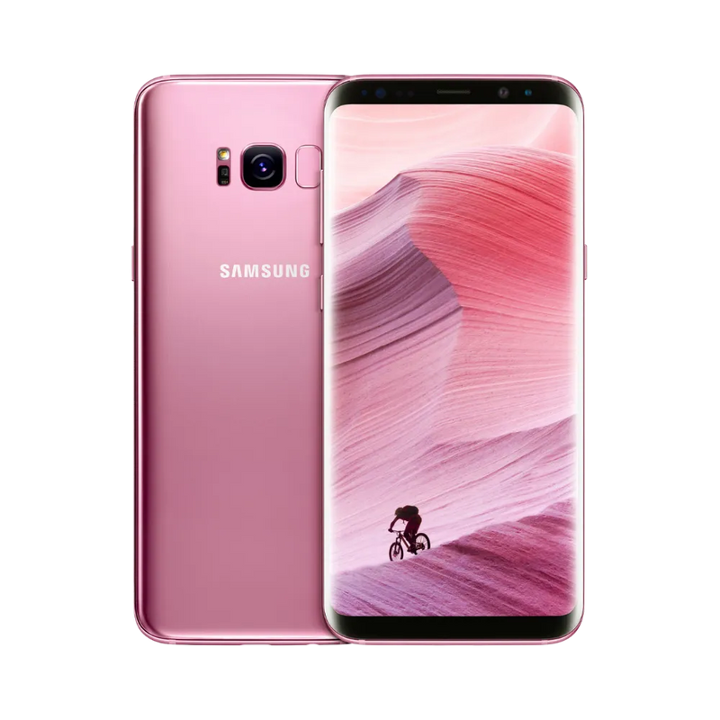 Samsung Galaxy S8 rose avec écran incurvé Infinity Display et dos en verre brillant. iTelier Lyon : remplacement écran AMOLED, vitre arrière, batterie, caméra. Diagnostic offert et réparations garanties 1 an.