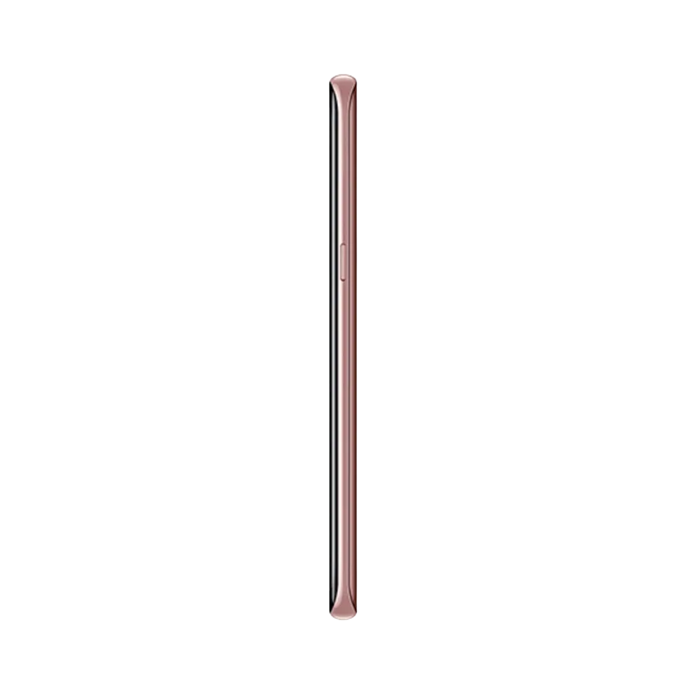 Profil du Galaxy S8 rose montrant la finesse du châssis et les boutons latéraux. iTelier Lyon : réparation bouton power, volume, port USB-C, nappe interne. Réparation rapide et garantie 1 an.