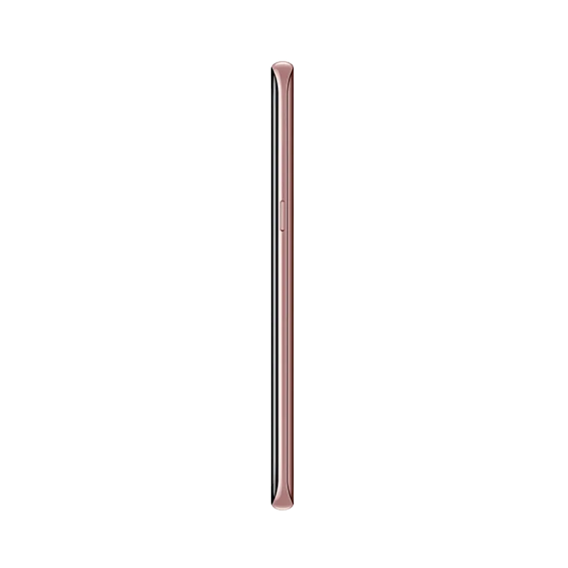 Profil du Galaxy S8 rose montrant la finesse du châssis et les boutons latéraux. iTelier Lyon : réparation bouton power, volume, port USB-C, nappe interne. Réparation rapide et garantie 1 an.