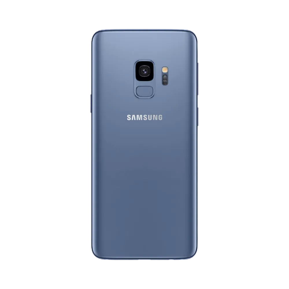 Vue arrière du Galaxy S9 bleu avec finition brillante, caméra simple et capteur d’empreintes sous l’objectif. Réparation iTelier Lyon : changement vitre arrière, module photo, batterie ou capteur biométrique. Service rapide garanti.