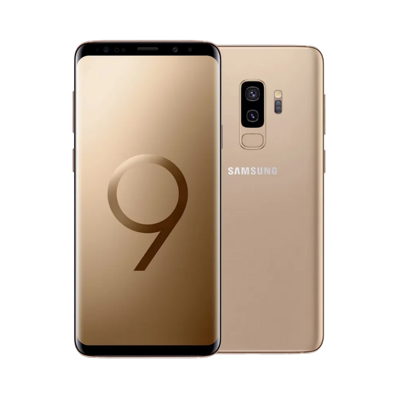Samsung Galaxy S9 Plus or vu de face avec écran incurvé et de dos avec double appareil photo vertical et capteur d’empreintes. iTelier Lyon : réparation écran OLED, vitre arrière, batterie. Diagnostic gratuit et service rapide garanti 1 an.