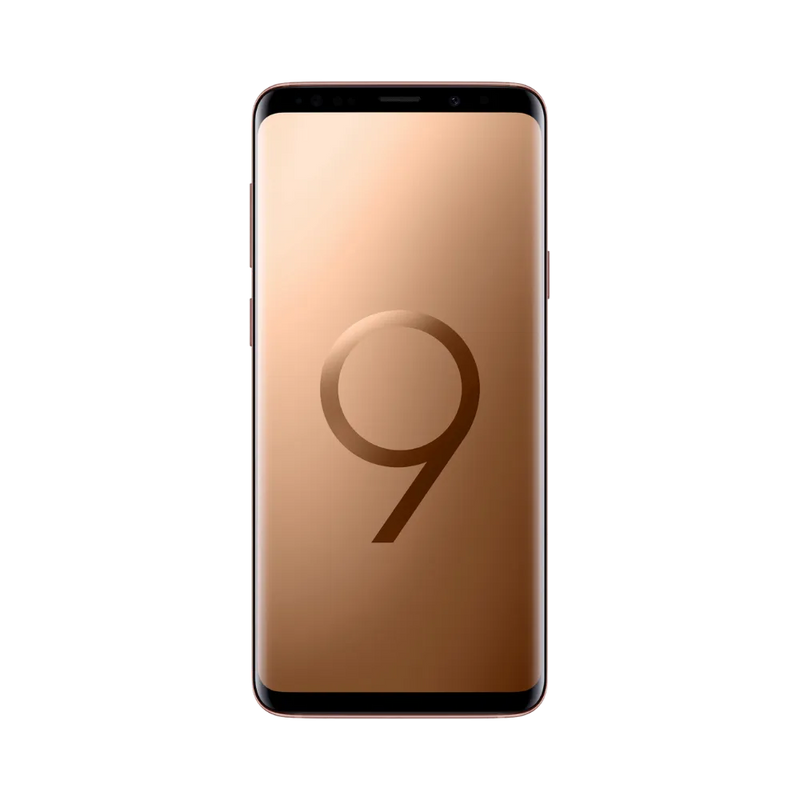 Face avant du Galaxy S9 Plus or avec écran Super AMOLED incurvé bord à bord. Atelier iTelier Lyon : remplacement écran fissuré, tactile défectueux, réparation nappe interne. Service express avec pièces d’origine.