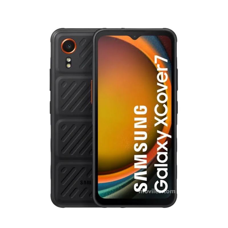 Samsung Galaxy XCover 7 robuste vu de face et de dos. iTelier Lyon : réparation écran tactile brisé, vitre arrière rayée, batterie fatiguée ou connecteur de charge. Diagnostic gratuit et réparations garanties 1 an.