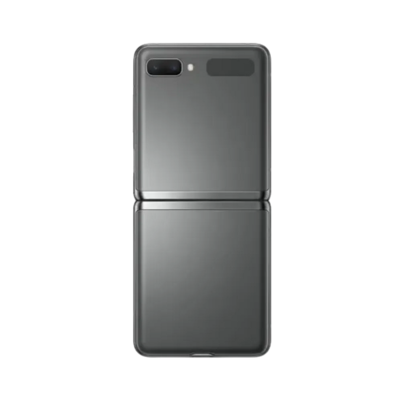 Vue arrière du Samsung Galaxy Z Flip fermé, double caméra visible. iTelier Lyon : réparation cache arrière, changement caméra, lentille photo, batterie. Service express en boutique et garantie 1 an.