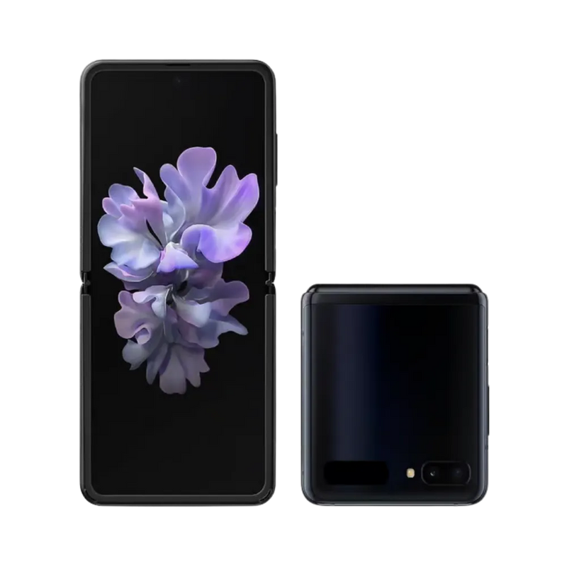 Samsung Galaxy Z Flip ouvert affichant son grand écran interne pliable. iTelier Lyon : remplacement écran AMOLED, réparation charnière pliable, changement batterie et connecteur USB-C. Diagnostic offert.