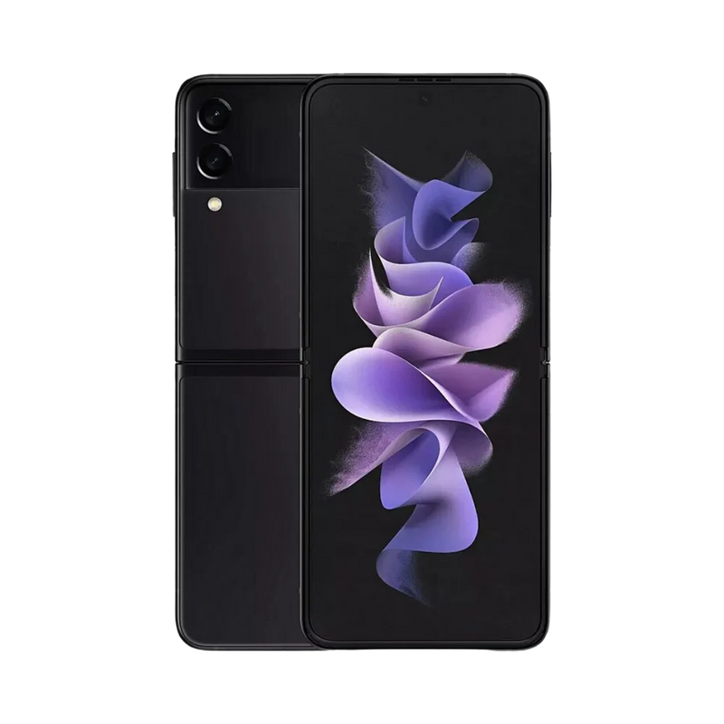 Vue latérale du Samsung Galaxy Z Flip3 5G fermé avec charnière apparente. iTelier Lyon : réparation charnière pliable, remplacement écran interne, batterie et connecteur USB-C. Service rapide à Lyon et envoi postal France.