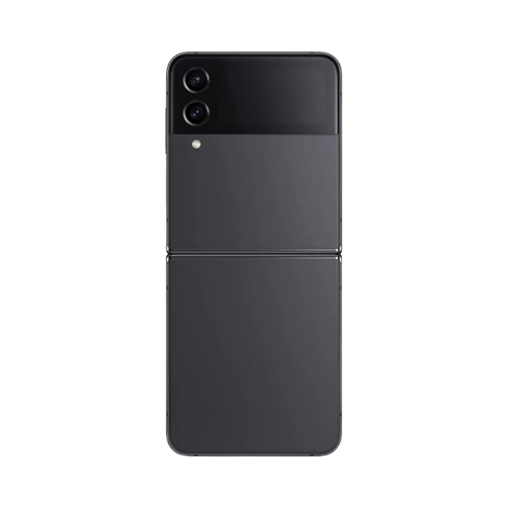 Dos du Samsung Galaxy Z Flip4 en finition noire avec modules photo. iTelier Lyon : changement cache arrière, réparation caméra, remplacement batterie. Réparations garanties 1 an, en boutique ou par envoi postal.