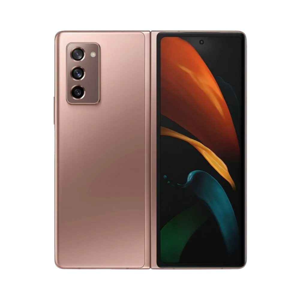 Samsung Galaxy Z Fold2 fermé avec écran externe AMOLED actif. iTelier Lyon : réparation écran secondaire fissuré, vitre tactile brisée, ou problème d’affichage. Diagnostic gratuit et garantie 1 an.