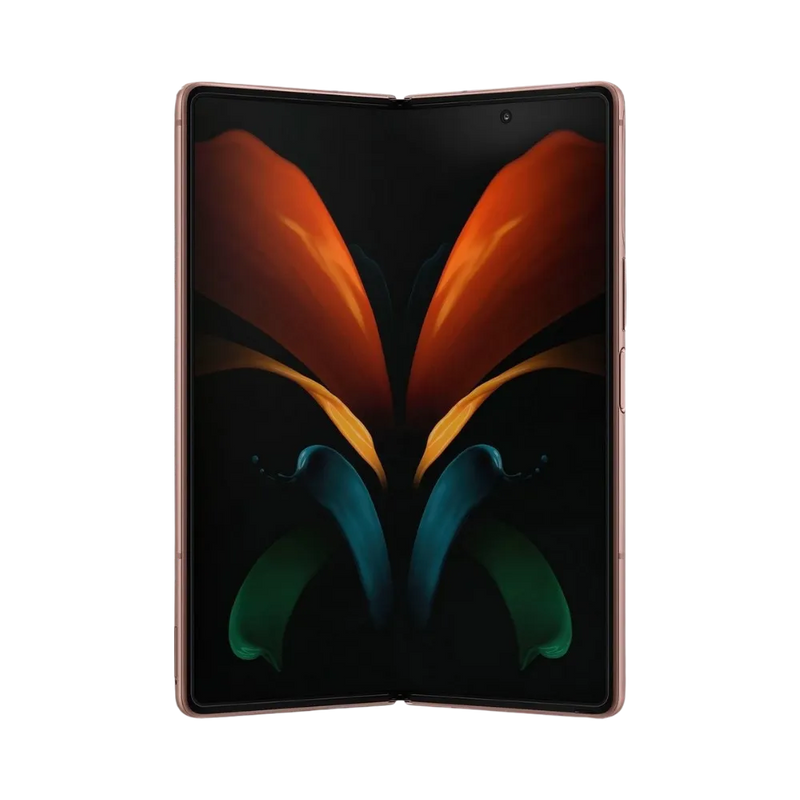 Galaxy Z Fold2 partiellement ouvert montrant l’écran pliable en transition. iTelier Lyon : réparation charnière pliable, écran AMOLED interne endommagé ou vitre fissurée. Diagnostic gratuit et service rapide.