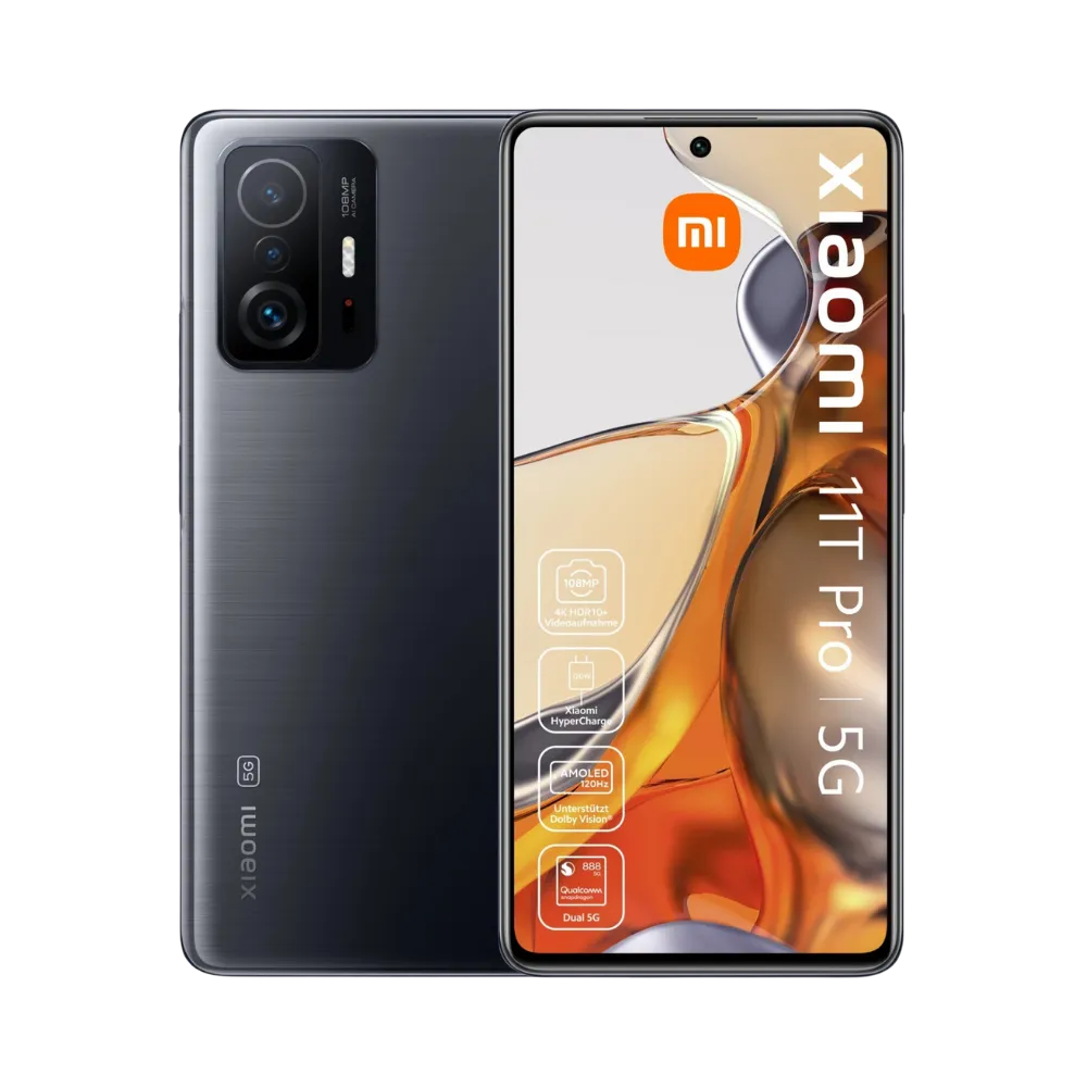 Xiaomi 11T Pro noir en vue avant et arrière — réparation écran, vitre arrière et batterie par iTelier Lyon, diagnostic gratuit, pièces d’origine garanties 1 an, service express et envoi national.