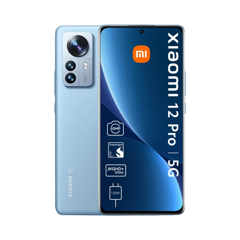 Xiaomi 12 Pro bleu en vue avant et arrière — réparation écran, vitre arrière et batterie par iTelier Lyon, diagnostic offert, pièces d’origine garanties 1 an, service express et envoi national.