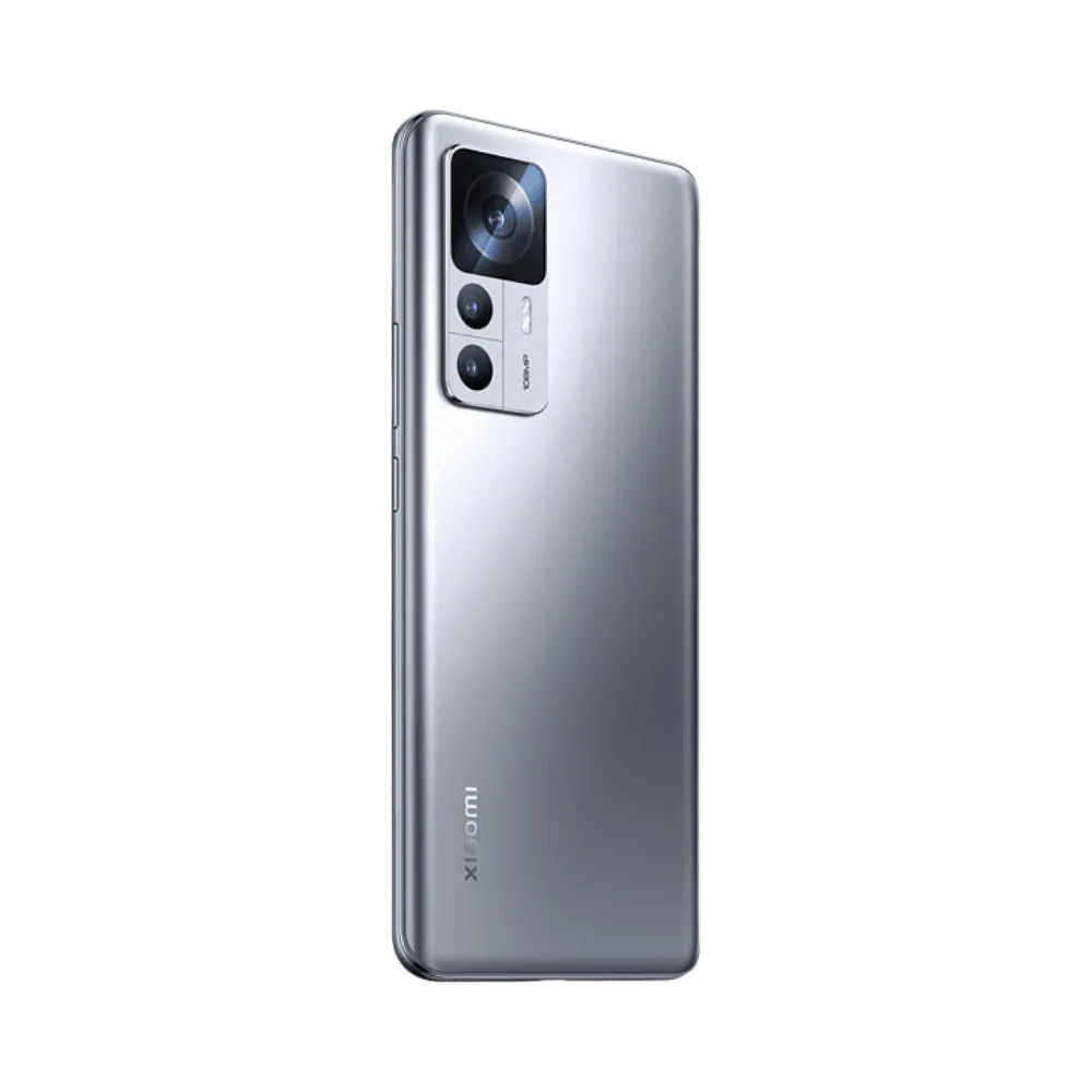 Vue arrière 3/4 du Xiaomi 12T gris — réparation caméra, vitre arrière et châssis par iTelier Lyon, service express, devis gratuit et pièces originales garanties 1 an.