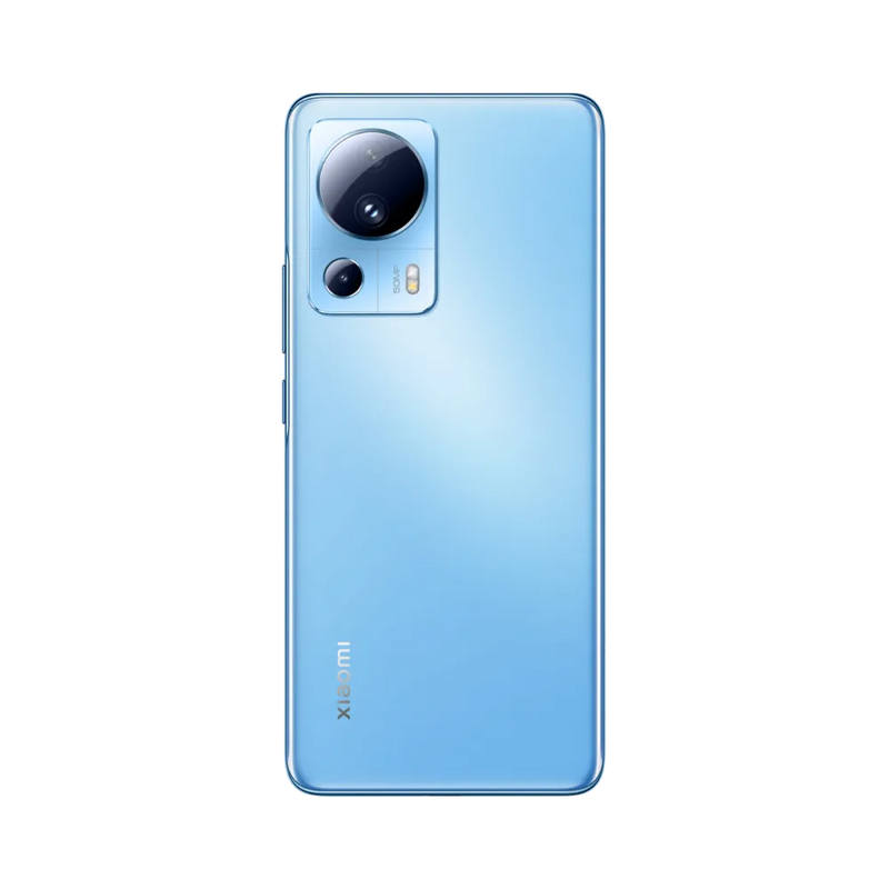 Dos du Xiaomi 13 Lite bleu avec bloc photo circulaire — réparation appareil photo et vitre arrière chez iTelier Lyon, techniciens experts, diagnostic gratuit, pièces garanties 1 an.