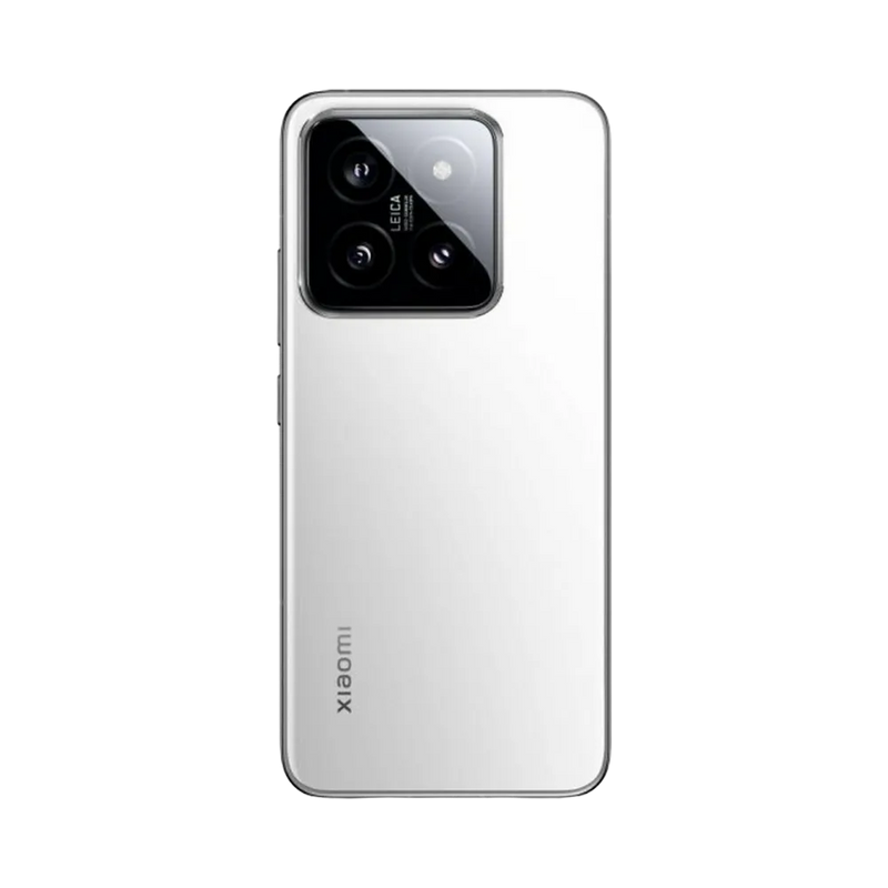Dos du Xiaomi 14 blanc avec bloc photo carré — réparation appareil photo et vitre arrière chez iTelier Lyon, techniciens experts, pièces garanties 1 an, diagnostic gratuit.