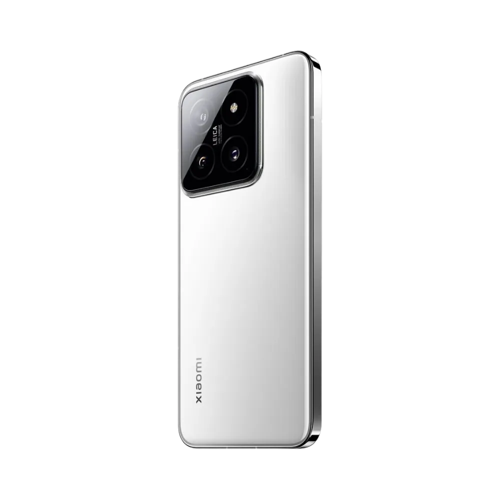 Profil latéral du Xiaomi 14 blanc — réparation boutons volume et power, châssis et flancs métalliques par iTelier Lyon, réparation rapide avec pièces garanties.